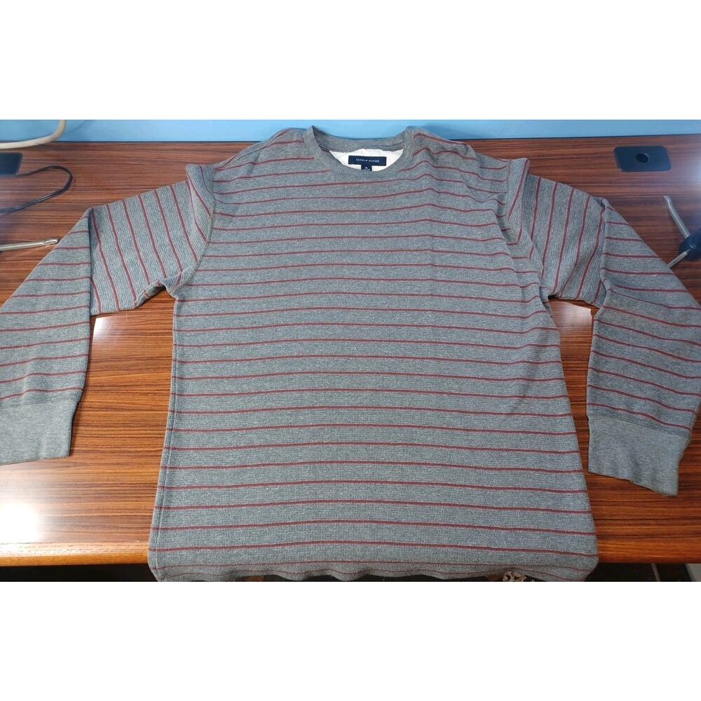 Tommy Hilfiger XL Grey Long Sleeve Shirt Red Stripe Relax Fit